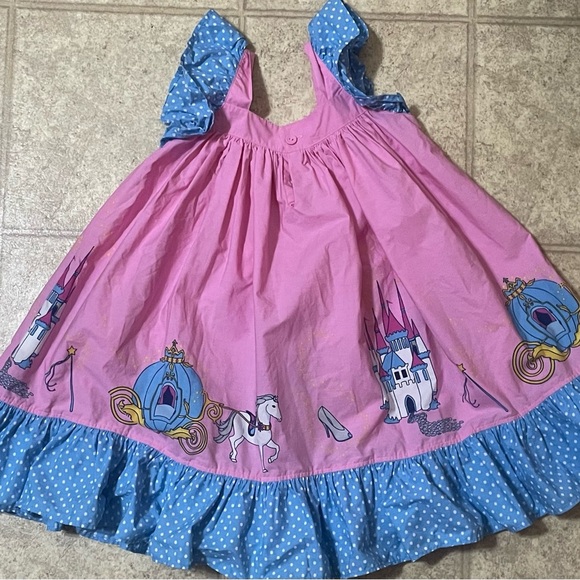 Whimsical Pink and Blue Kids Dress with Castle Design - Picture 2 of 6